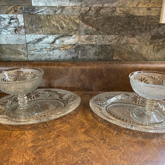 Two vintage Indiana glass CHANTILLY LACE floral snack sets more available - Picture 7 of 11